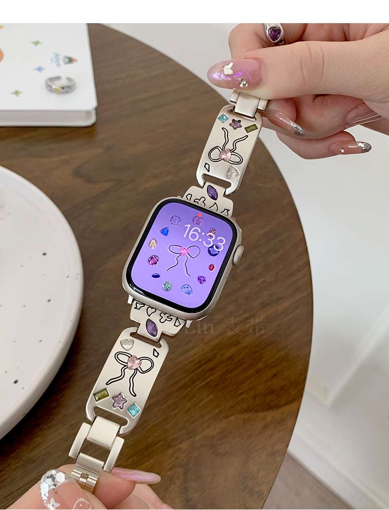 アップルウォッチバンド 宝石とリボンのきらめくスマートウォッチバンド
