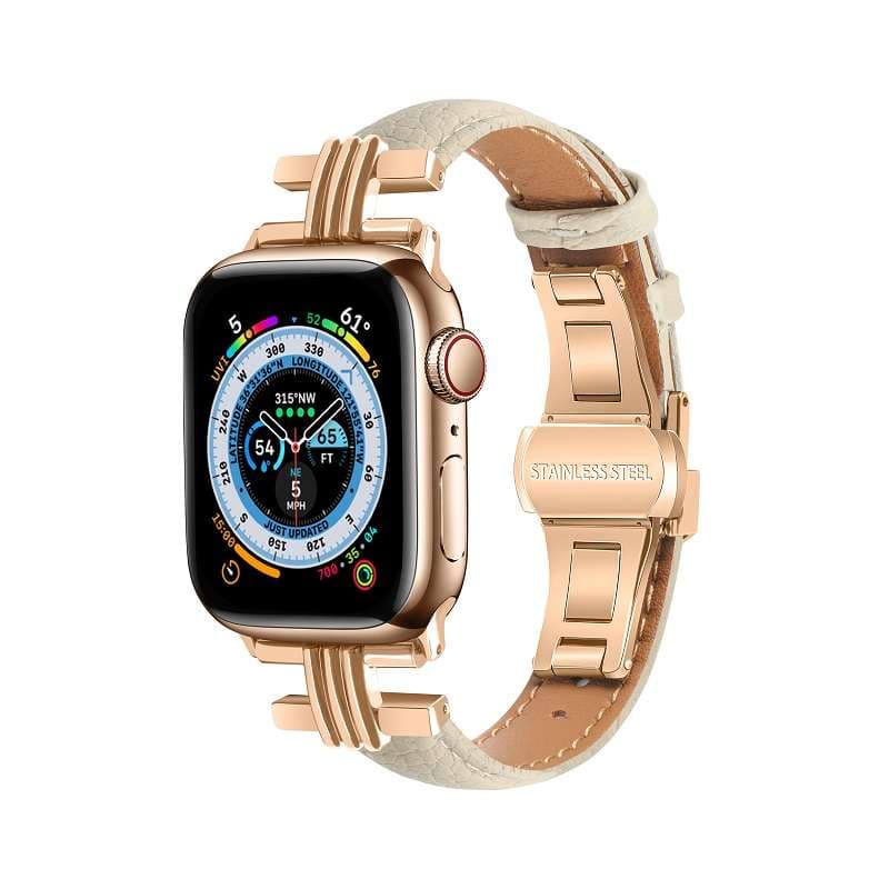 アップルウォッチバンド エレガントレザーステンレスバンド