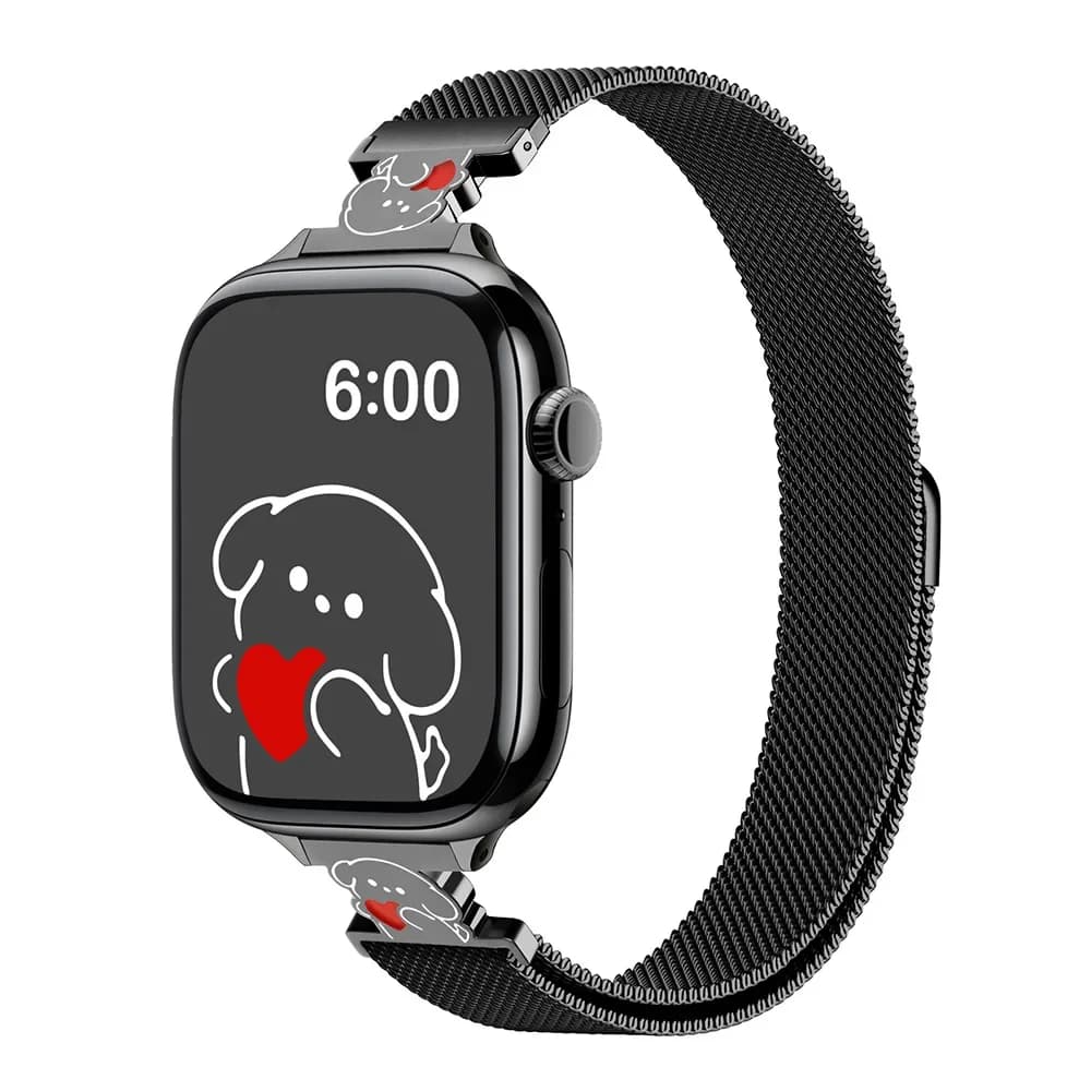 アップルウォッチバンド 可愛い動物キャラクター付きメッシュステンレスバンド