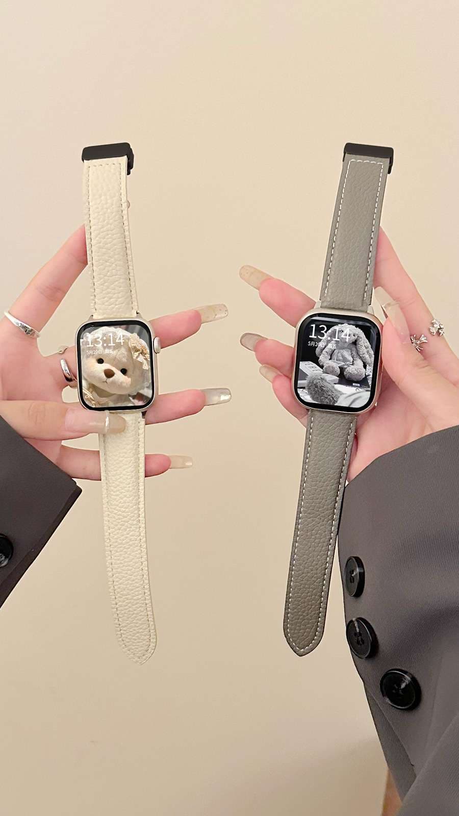 アップルウォッチバンド 本革シュリンクレザー細身ステッチ入りバンド