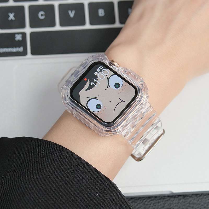 アップルウォッチバンド 透明樹脂製一体型保護ケース付きバンド