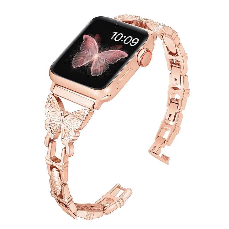 アップルウォッチバンド 蝶モチーフ ブルーメタリック Apple Watchバンド