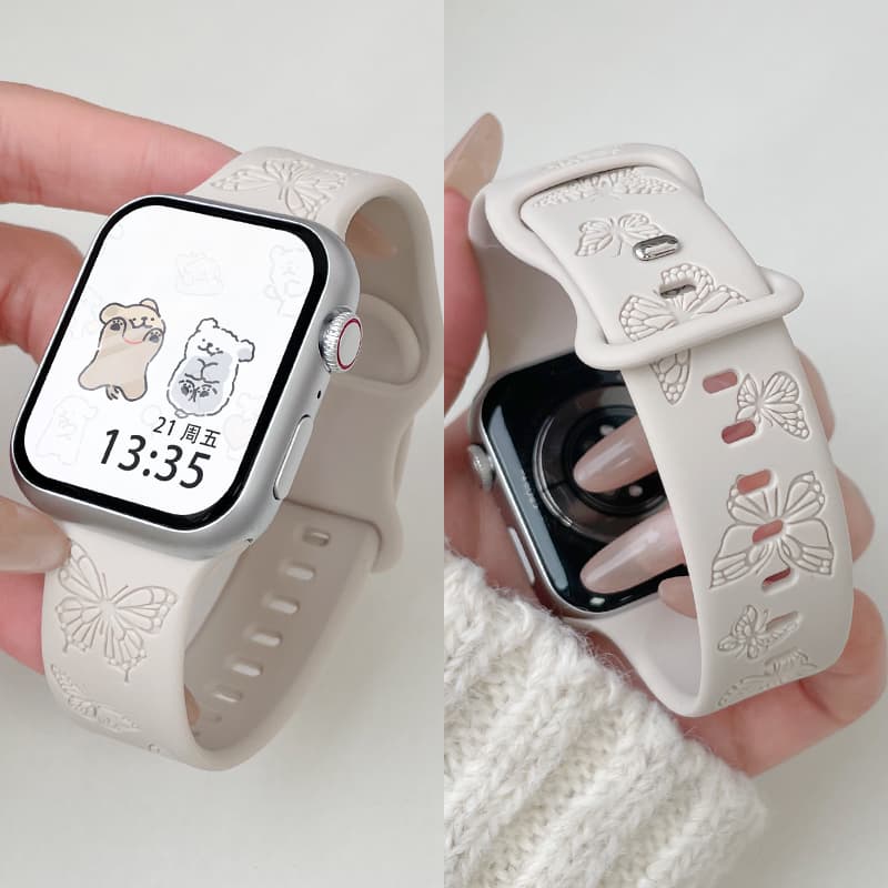 アップルウォッチバンド 蝶々模様浮き彫りシリコンベルト