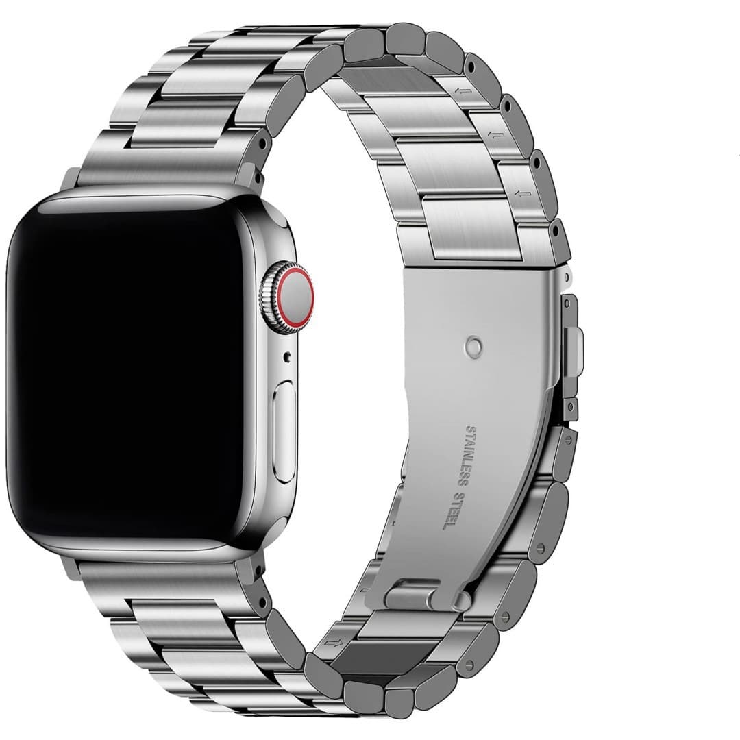 アップルウォッチバンド 三連リンク留め具付きステンレス製腕時計替えバンド