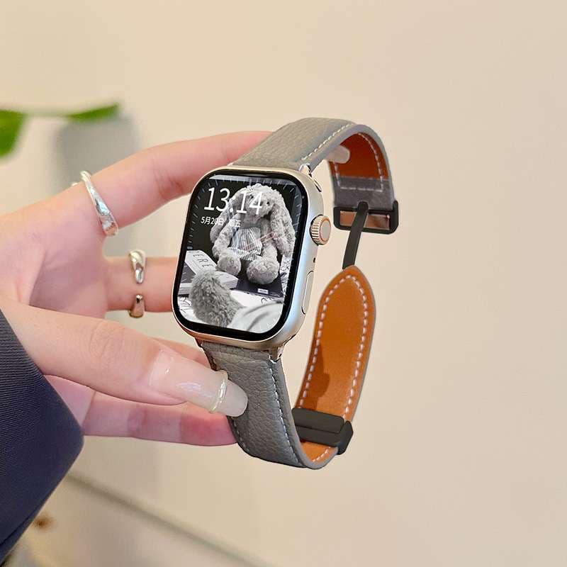 アップルウォッチバンド 本革シュリンクレザー細身ステッチ入りバンド