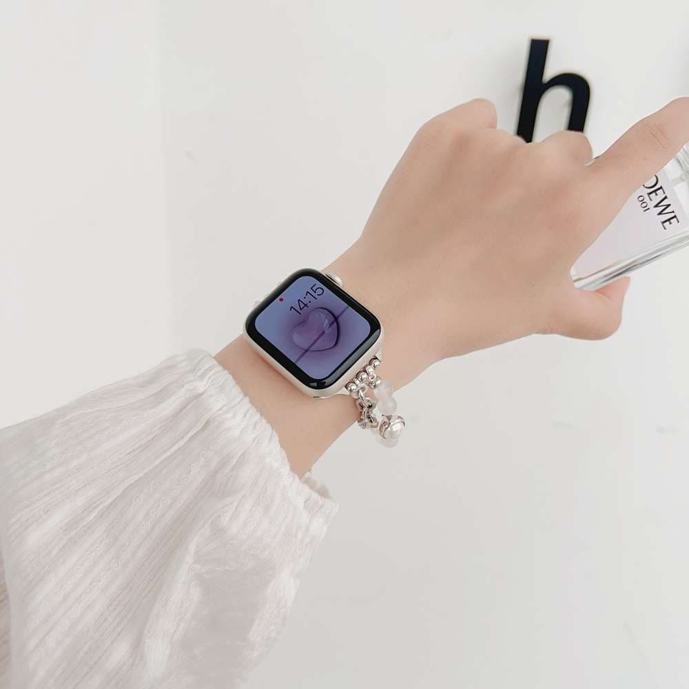 アップルウォッチバンド パールとクリスタルのチャーム付きウォッチバンド