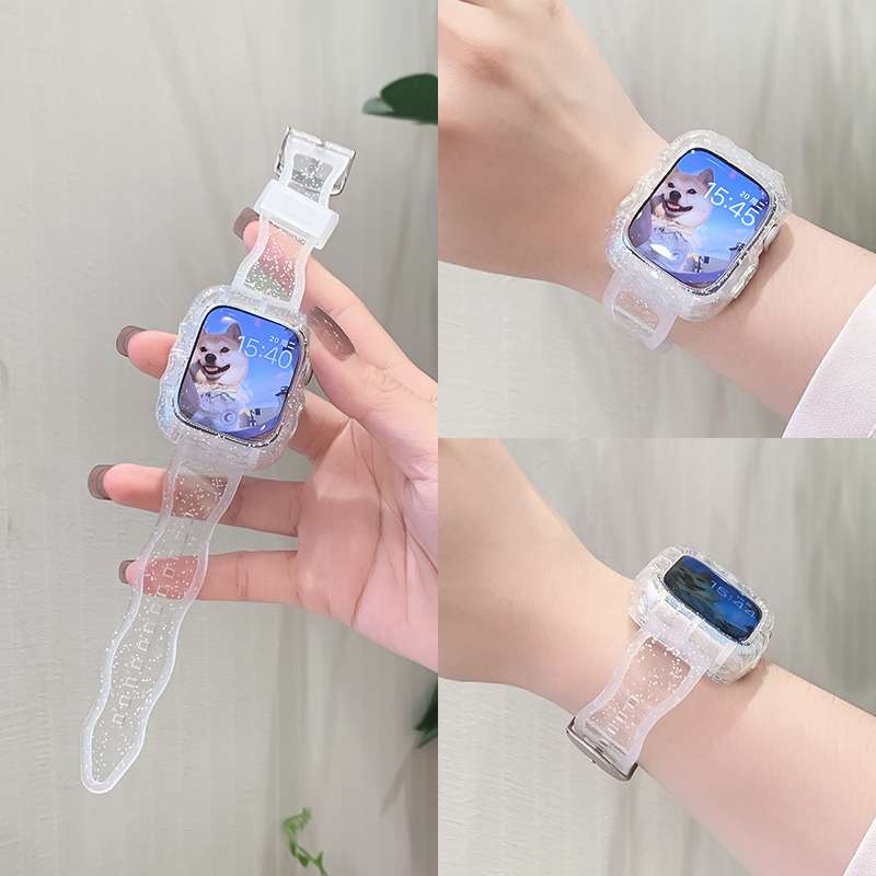 アップルウォッチバンド キラキラ透明犬柄スマートウォッチバンド
