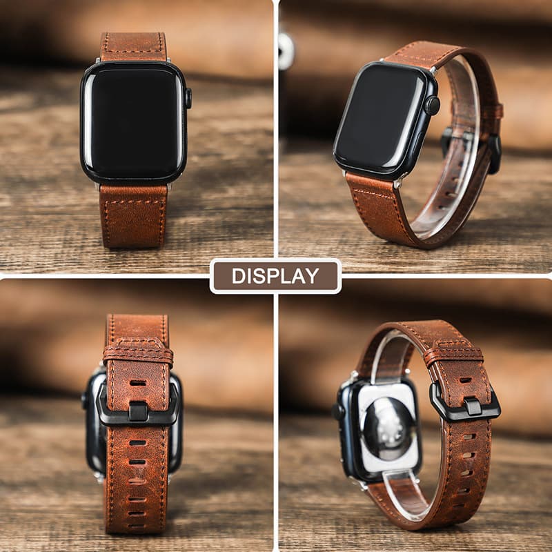 アップルウォッチバンドレザー 本革ステッチ入りスリム型時計替えバンド