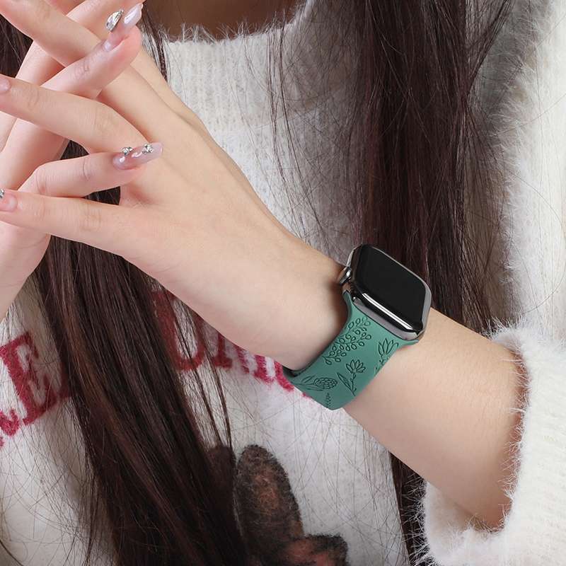 アップルウォッチバンド 花柄彫刻入りシリコン製スマートウォッチバンド