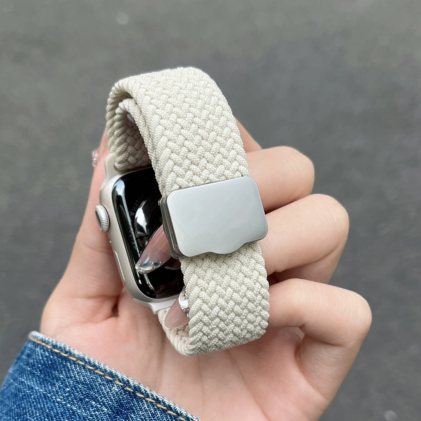 アップルウォッチバンド 伸縮編み込みレザーバンド