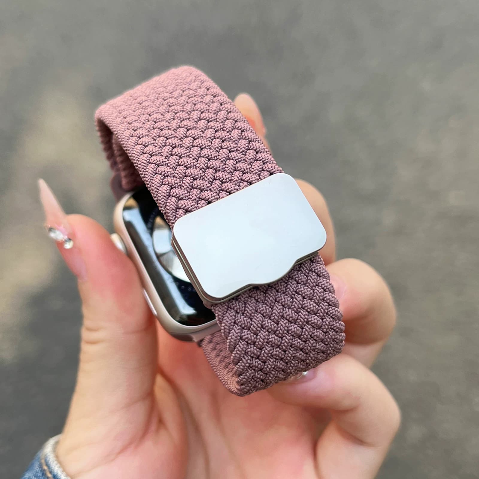 アップルウォッチバンド 伸縮編み込みレザーバンド