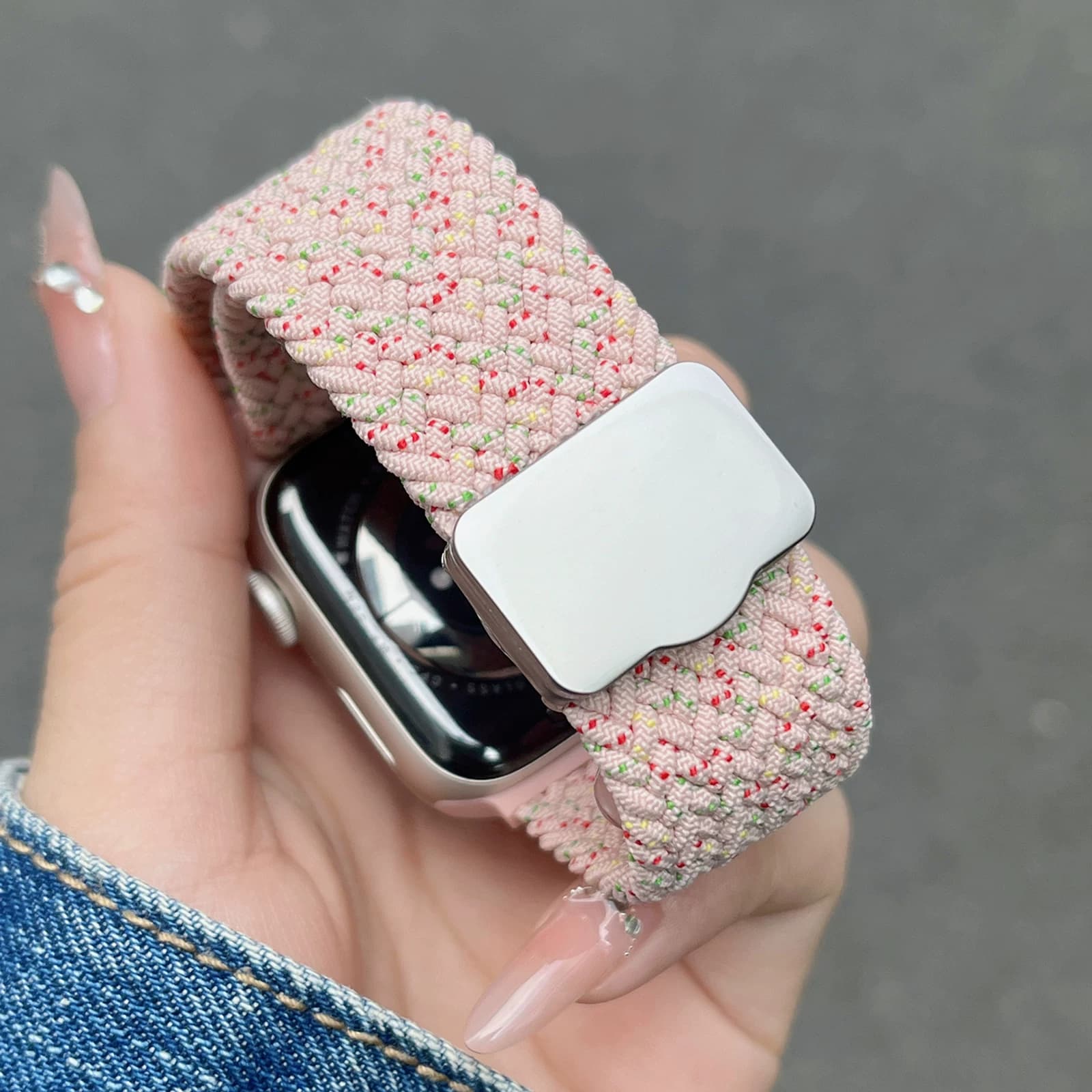 アップルウォッチバンド 伸縮編み込みレザーバンド