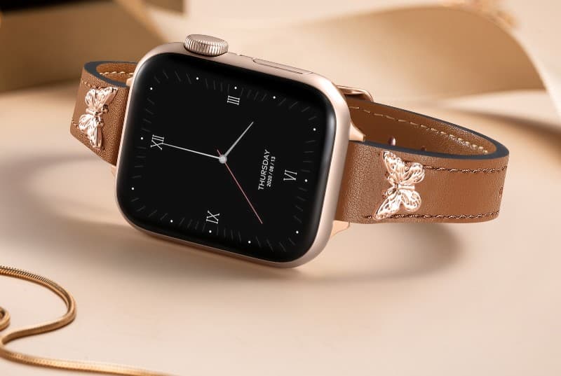 アップルウォッチバンド 蝶モチーフ付き上質レザーバンド
