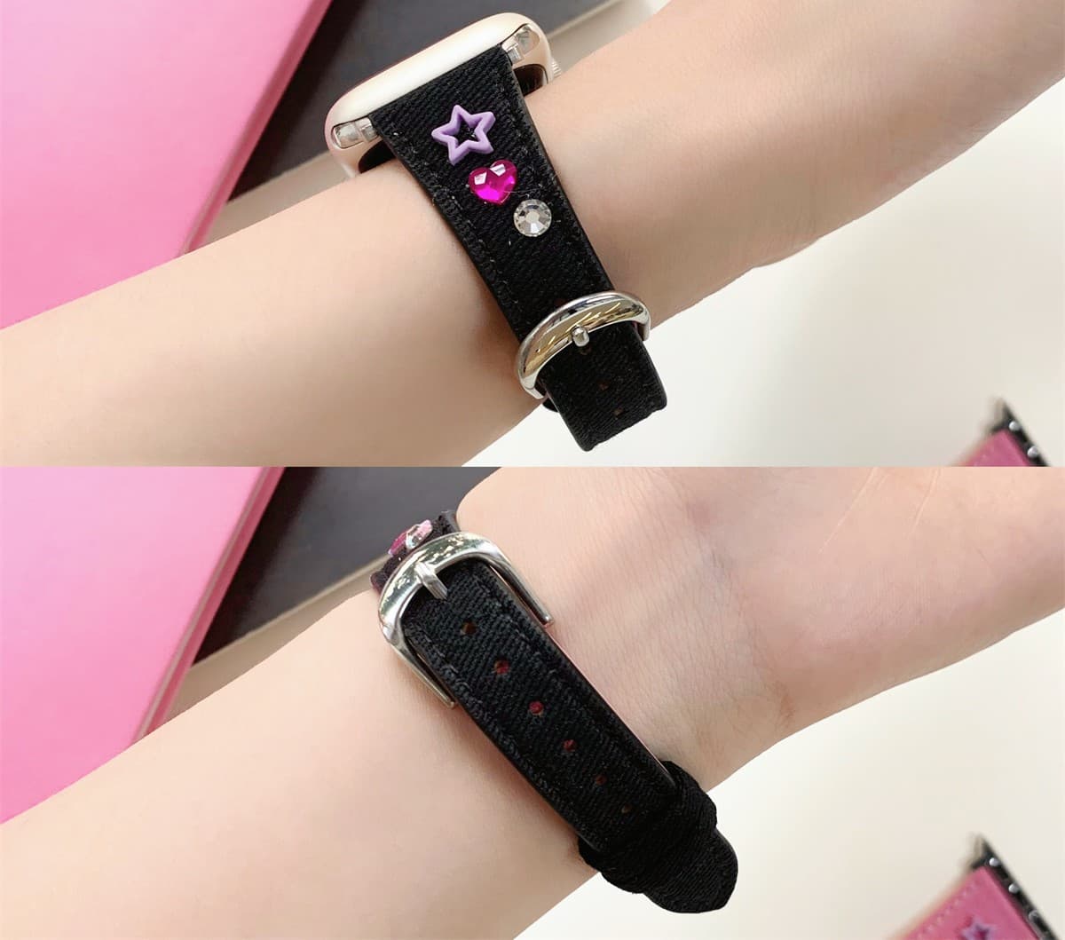 アップルウォッチバンド 可愛い星とハートのデニムバンド