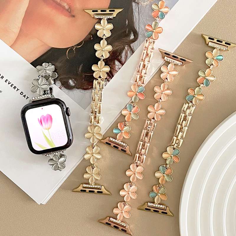 アップルウォッチバンド 花モチーフ装飾スマートウォッチ用ブレスレットバンド