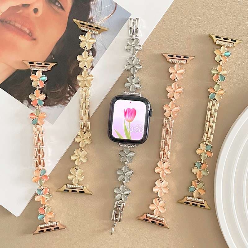 アップルウォッチバンド 花モチーフ装飾スマートウォッチ用ブレスレットバンド